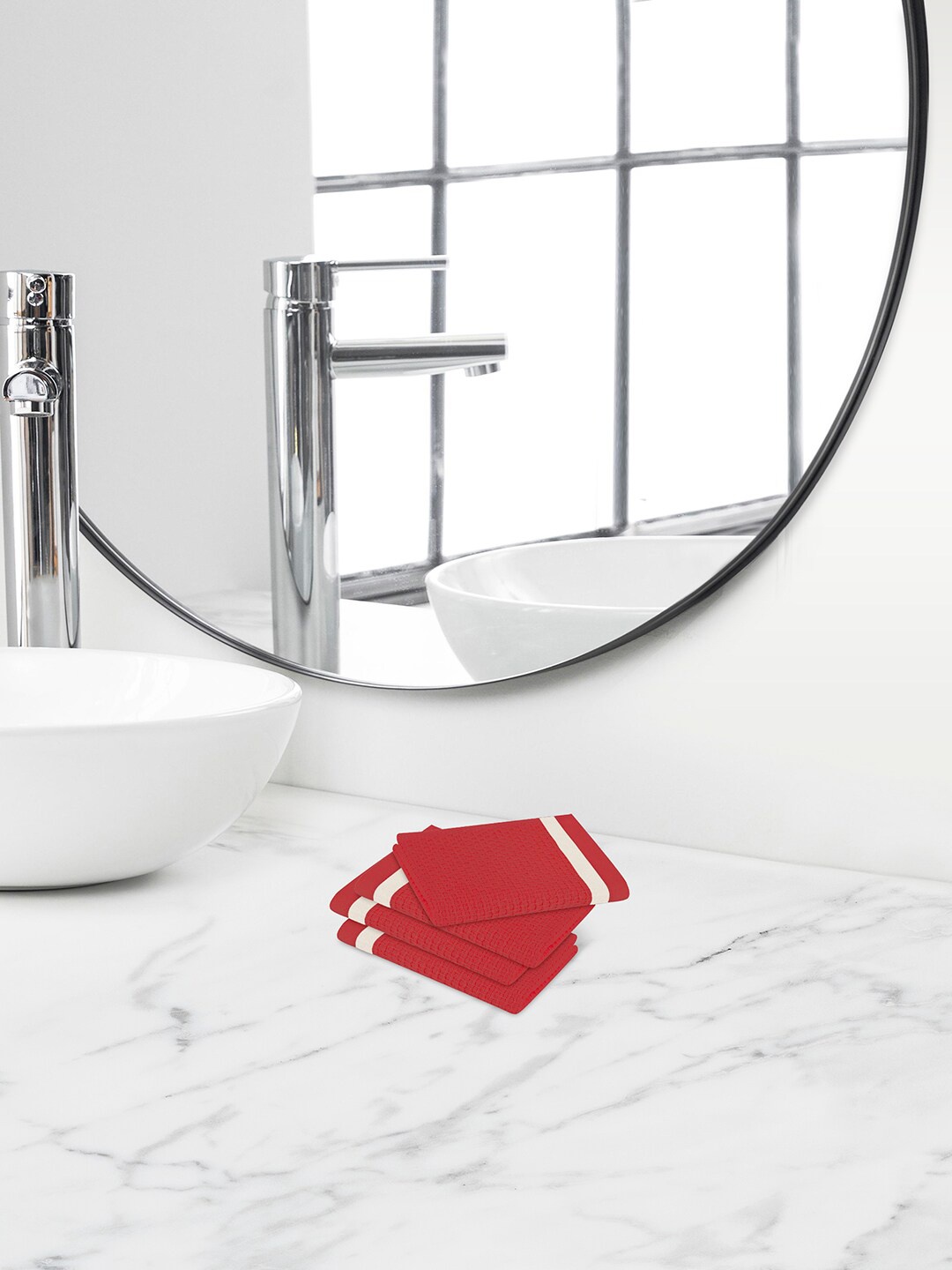 Himeya Red 4-Pieces Self-Designed 350 GSM Pure Cotton Face Towels