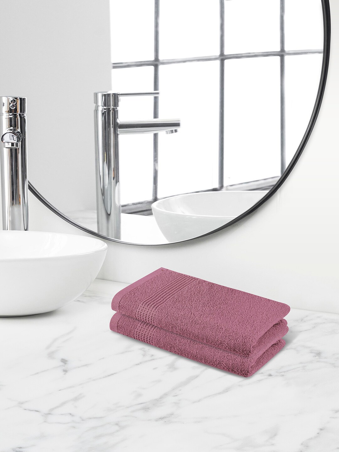 Himeya Pink-Colored 2 Pieces 320 GSM Cotton Hand Towels, Red