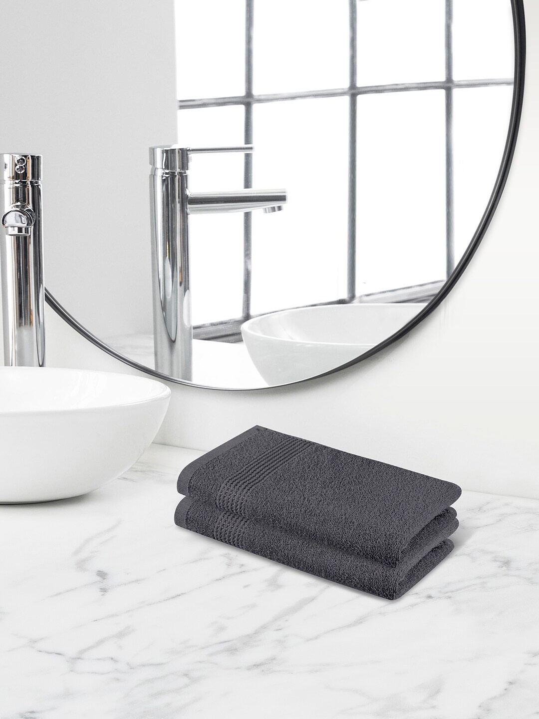 Himeya Charcoal-Colored 2 Pieces 320 GSM Cotton Hand Towels