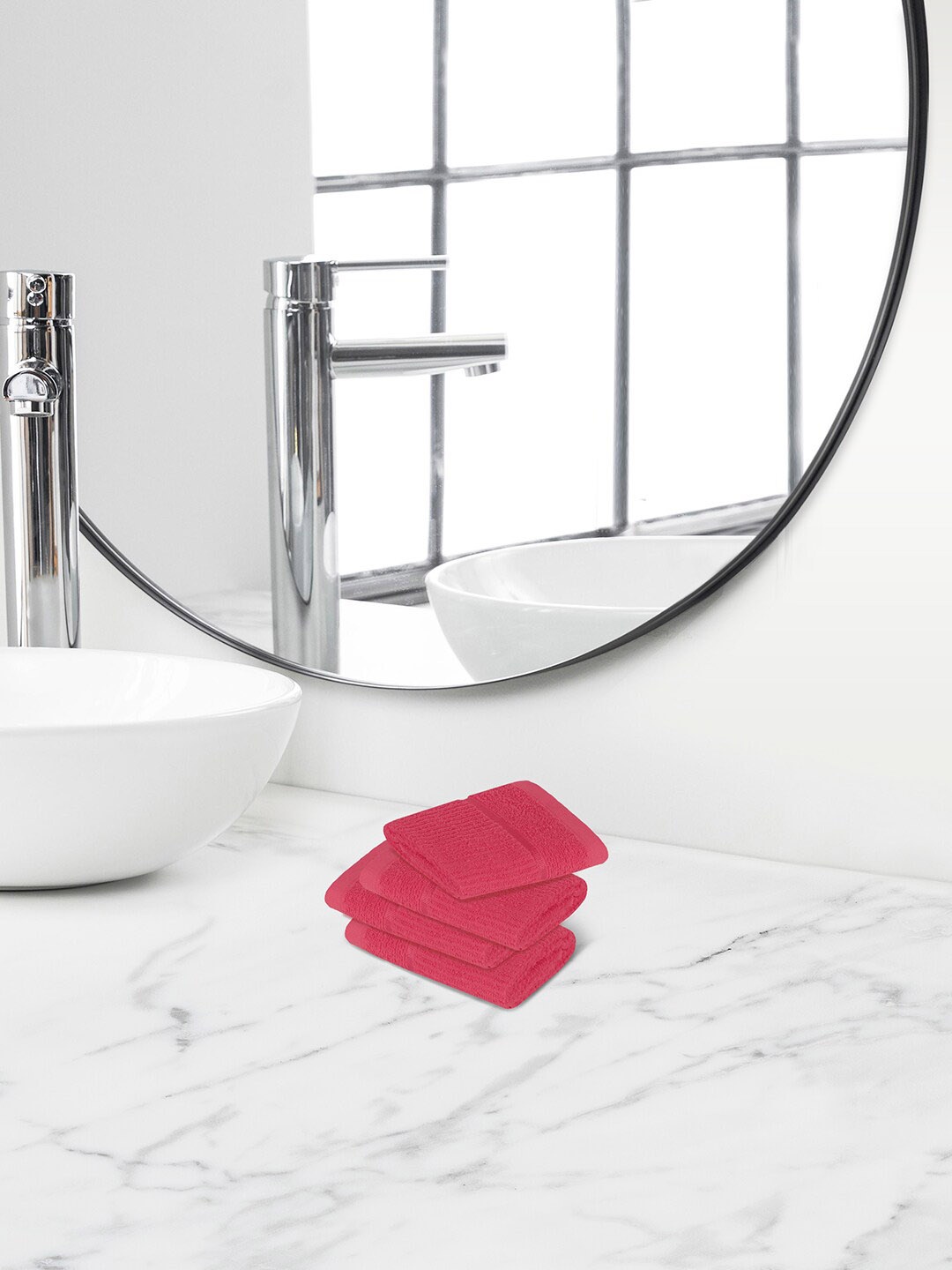 Himeya Red 4 Pieces Self-Designed 300 GSM Cotton Face Towels