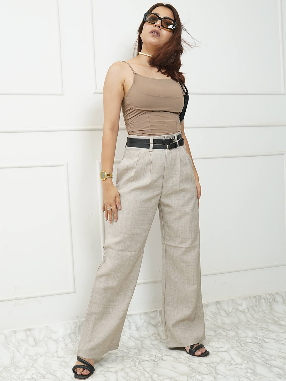 StyleAsh Women Regular Fit High-Rise Plain Regular Trousers, Nude 
StyleAsh Women Regular Fit High-Rise Plain Regular Trousers, Nude