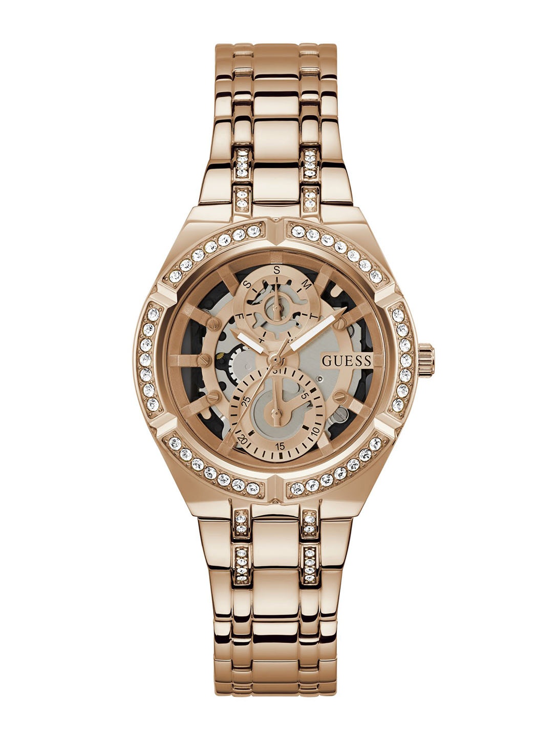 GUESS Women Embellished Dial & Bracelet Style Straps Analogue Watch GW0604L3, Rose gold
GUESS Women Embellished Dial & Bracelet Style Straps Analogue Watch GW0604L3, Rose gold