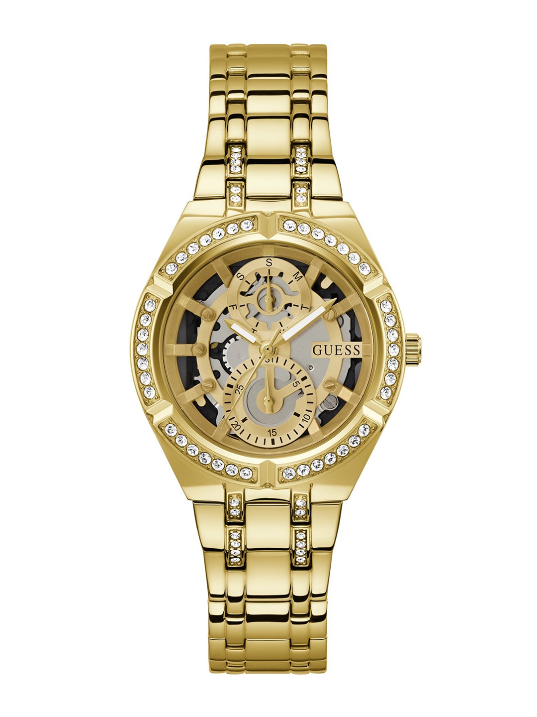 GUESS Women Skeleton Dial Stainless Steel Bracelet Style Straps Analogue Watch GW0604L2, Champagne
GUESS Women Skeleton Dial Stainless Steel Bracelet Style Straps Analogue Watch GW0604L2, Champagne