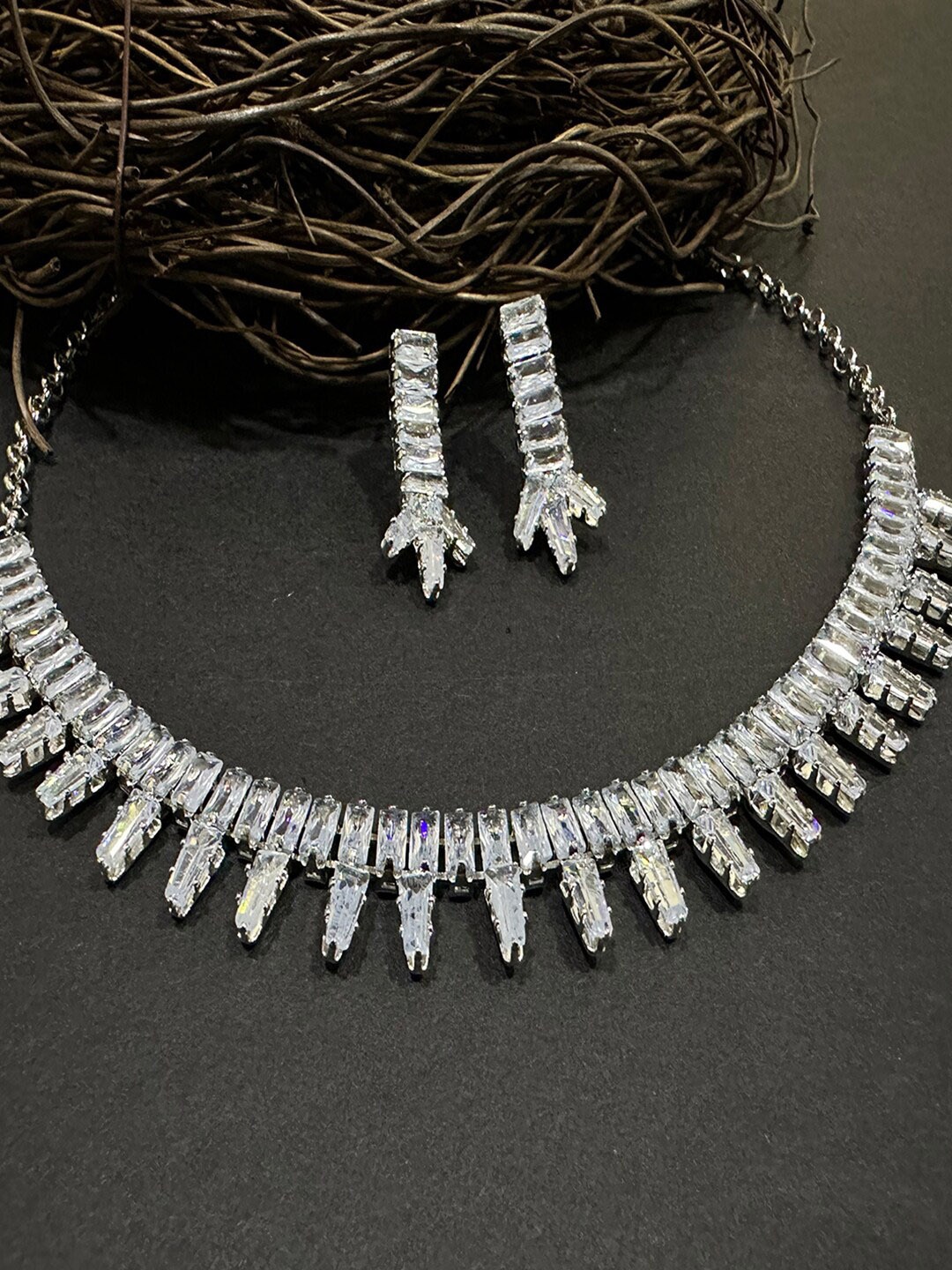 ASMITTA JEWELLERY Rhodium-Plated American Diamond-Studded Necklace & Earrrings, Silver
ASMITTA JEWELLERY Rhodium-Plated American Diamond-Studded Necklace & Earrrings, Silver