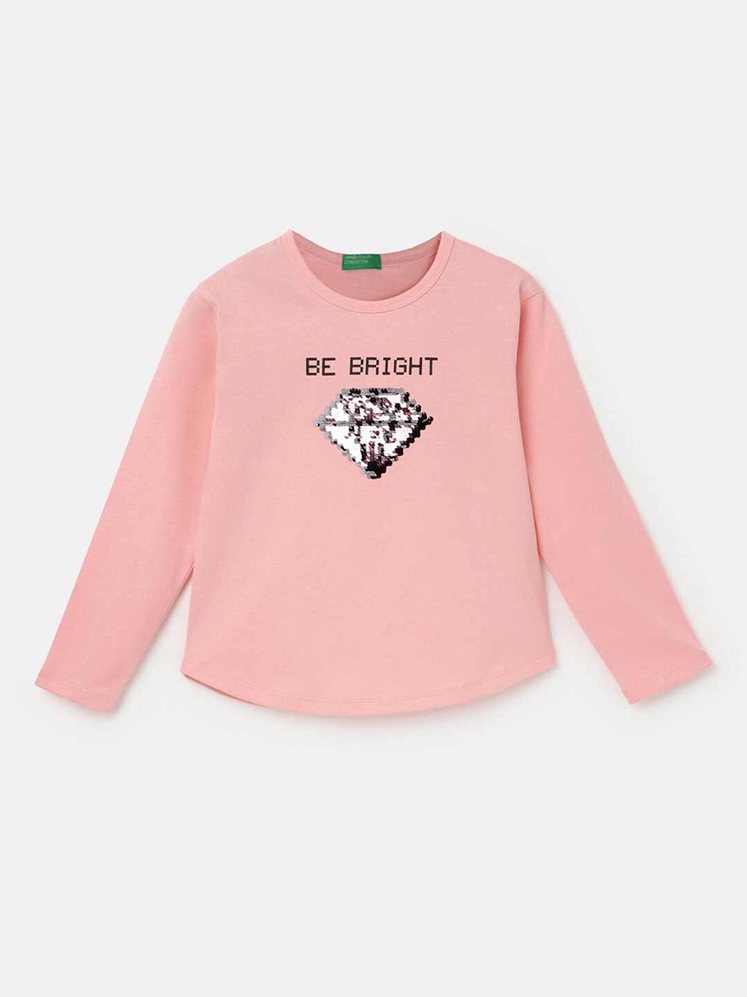 United Colors of Benetton Girls Typography Printed Sequined Pure Cotton T-shirt, Pink
United Colors of Benetton Girls Typography Printed Sequined Pure Cotton T-shirt, Pink