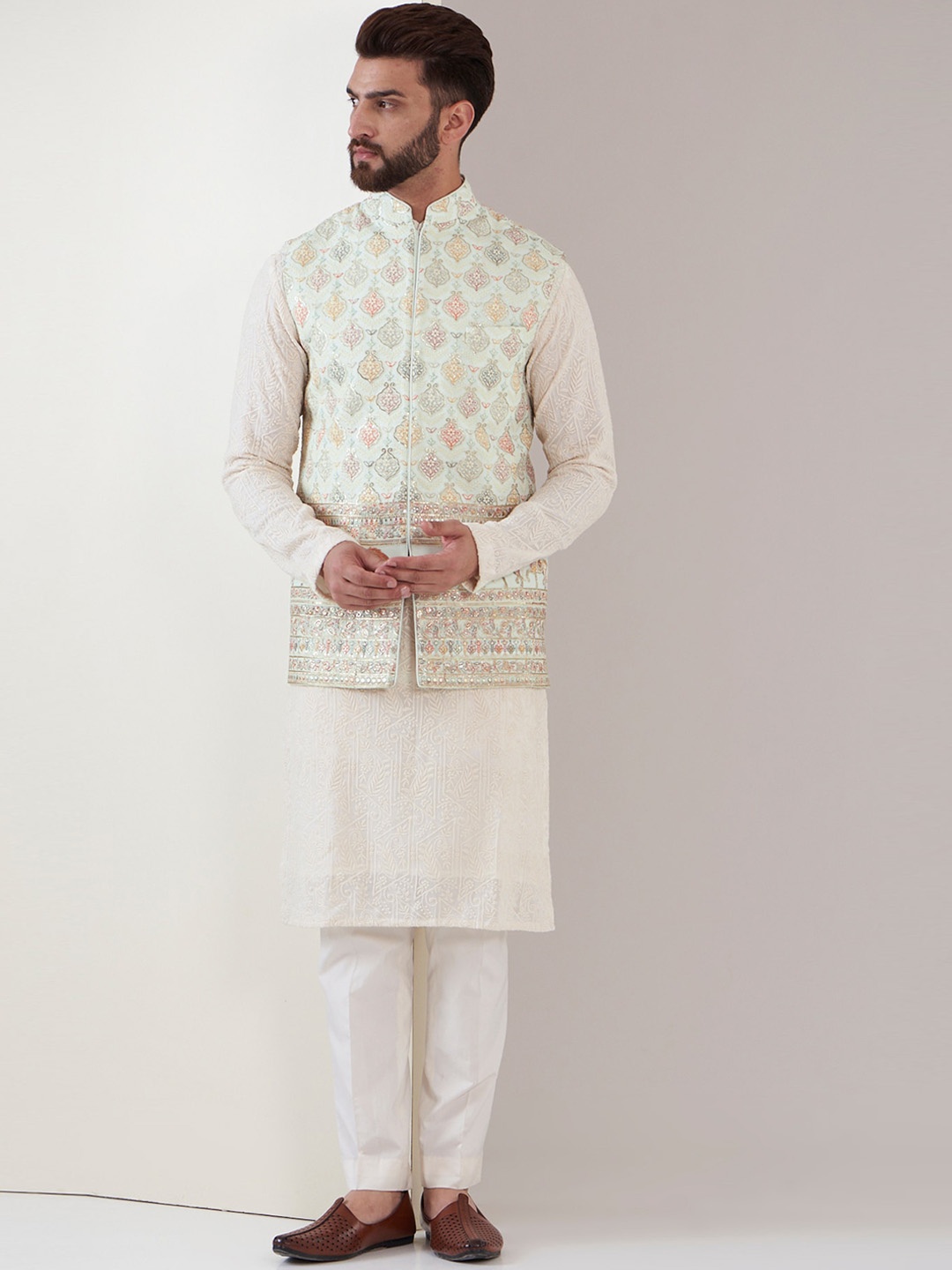 KASBAH CLOTHING NISHCHAIY SAJDEH Ethnic Motifs Embroidered Sequined Nehru Jacket, Blue
KASBAH CLOTHING NISHCHAIY SAJDEH Ethnic Motifs Embroidered Sequined Nehru Jacket, Blue