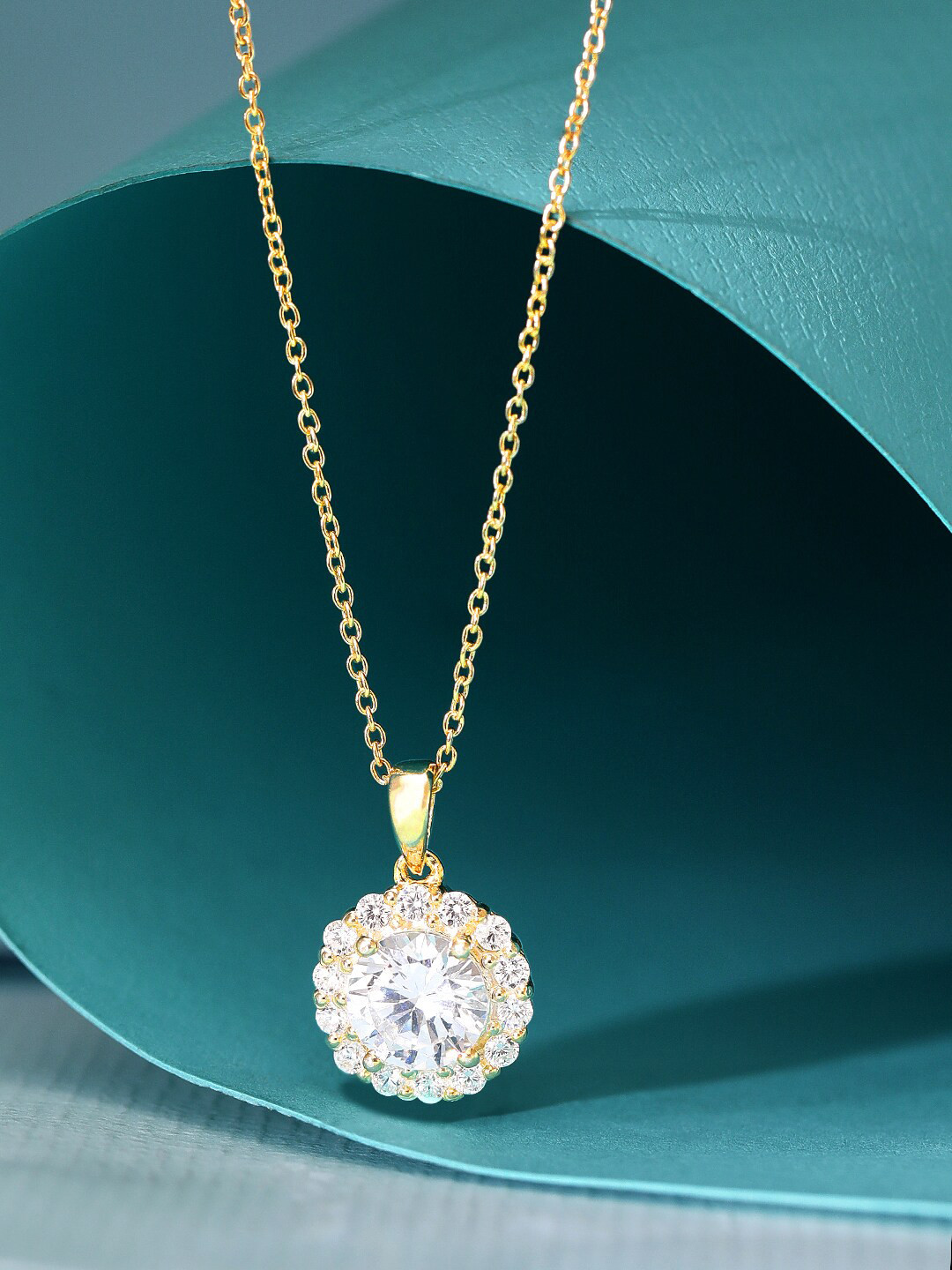 Rubans Silver 925 Sterling Silver Gold-Plated AD-Studded Pendant with Chain
Rubans Silver 925 Sterling Silver Gold-Plated AD-Studded Pendant with Chain