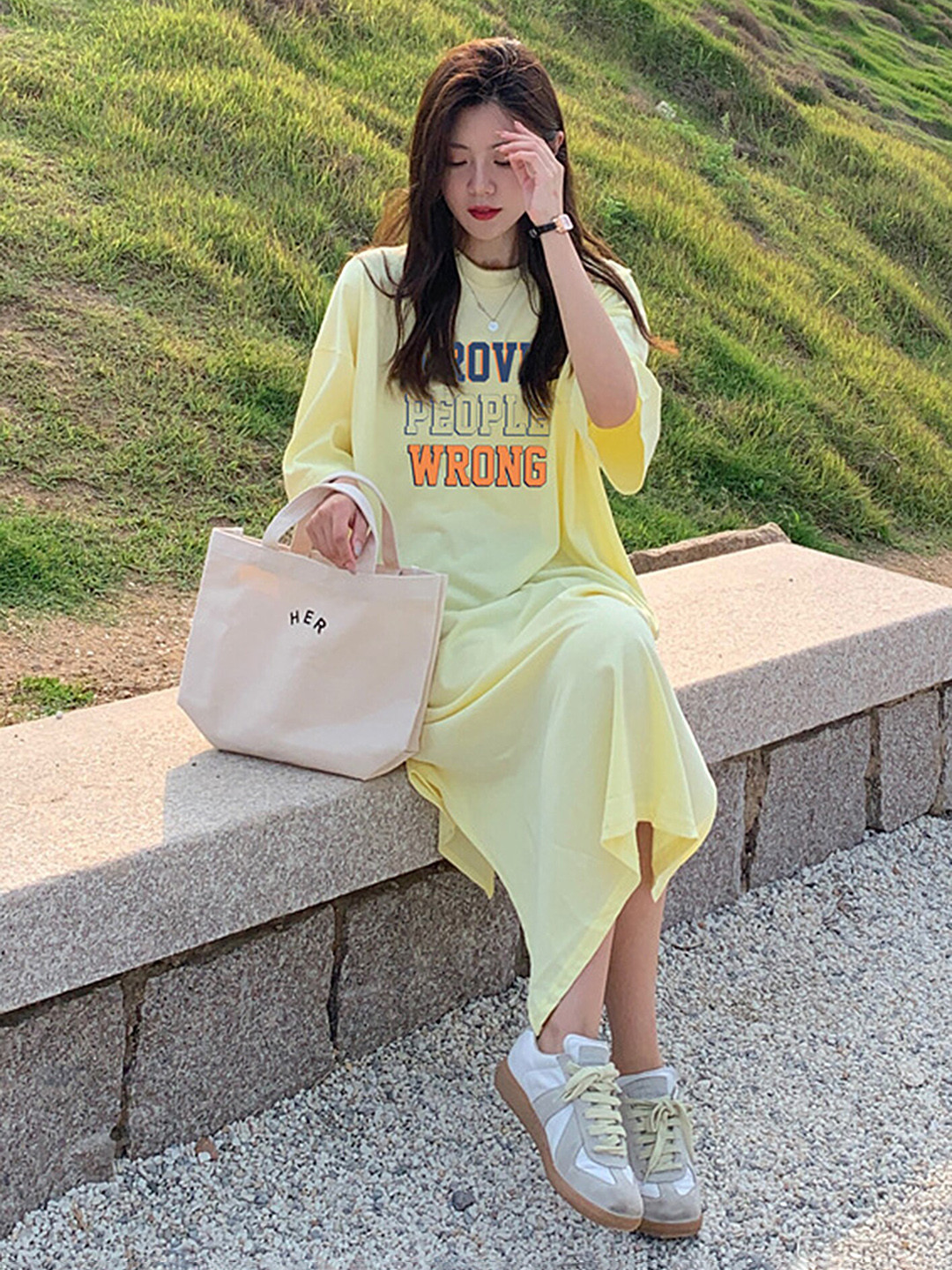 LULU & SKY Typography Printed Drop Shoulder Sleeves Midi T-Shirt Dress, Yellow
LULU & SKY Typography Printed Drop Shoulder Sleeves Midi T-Shirt Dress, Yellow