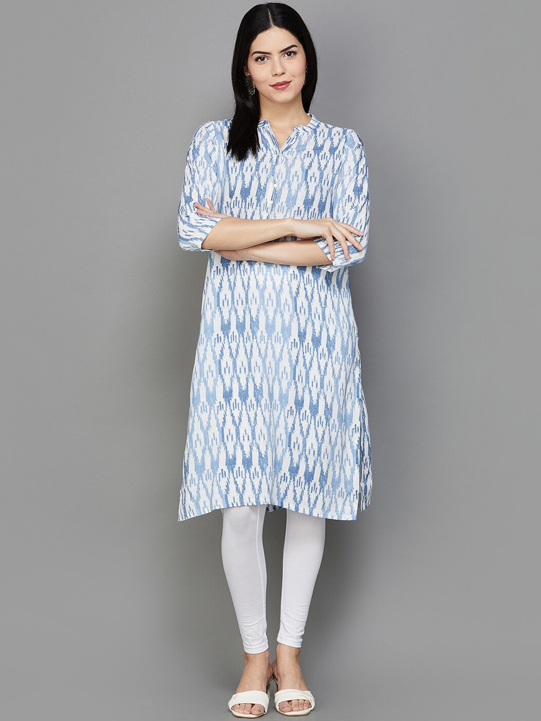 Melange by Lifestyle Ethnic Motifs Printed Mandarin Collar Kurta, Violet