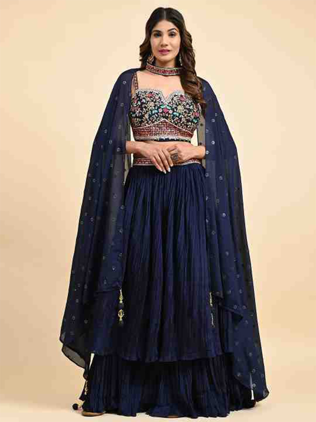 JUST FASHION Embroidered Thread Work Ready to Wear Lehenga & Blouse With Dupatta, Navy blue
JUST FASHION Embroidered Thread Work Ready to Wear Lehenga & Blouse With Dupatta, Navy blue