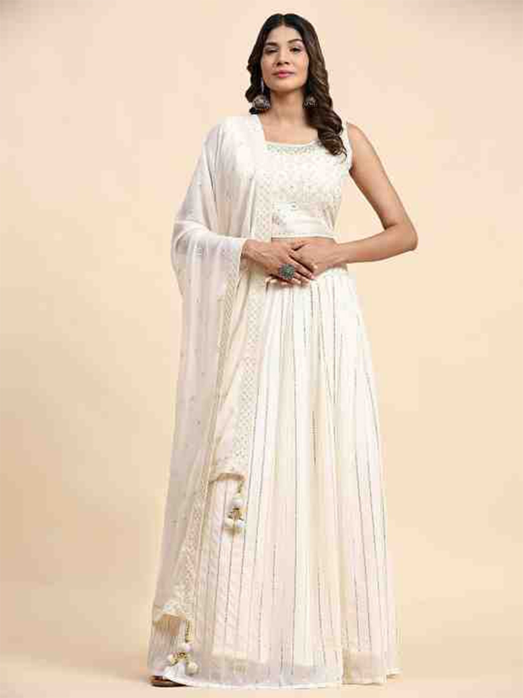 JUST FASHION Embellished Thread Work Ready to Wear Lehenga & Blouse With Dupatta, Cream
JUST FASHION Embellished Thread Work Ready to Wear Lehenga & Blouse With Dupatta, Cream