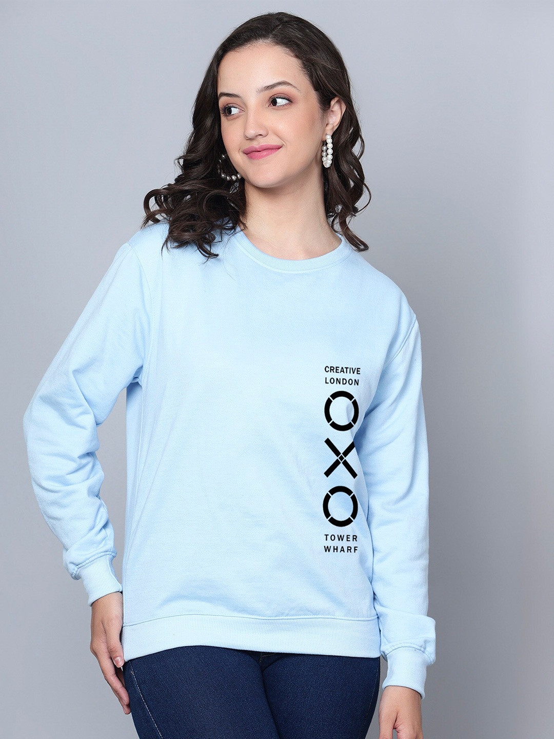 Fashion And Youth Typography Printed Round Neck Fleece Sweatshirt, Blue