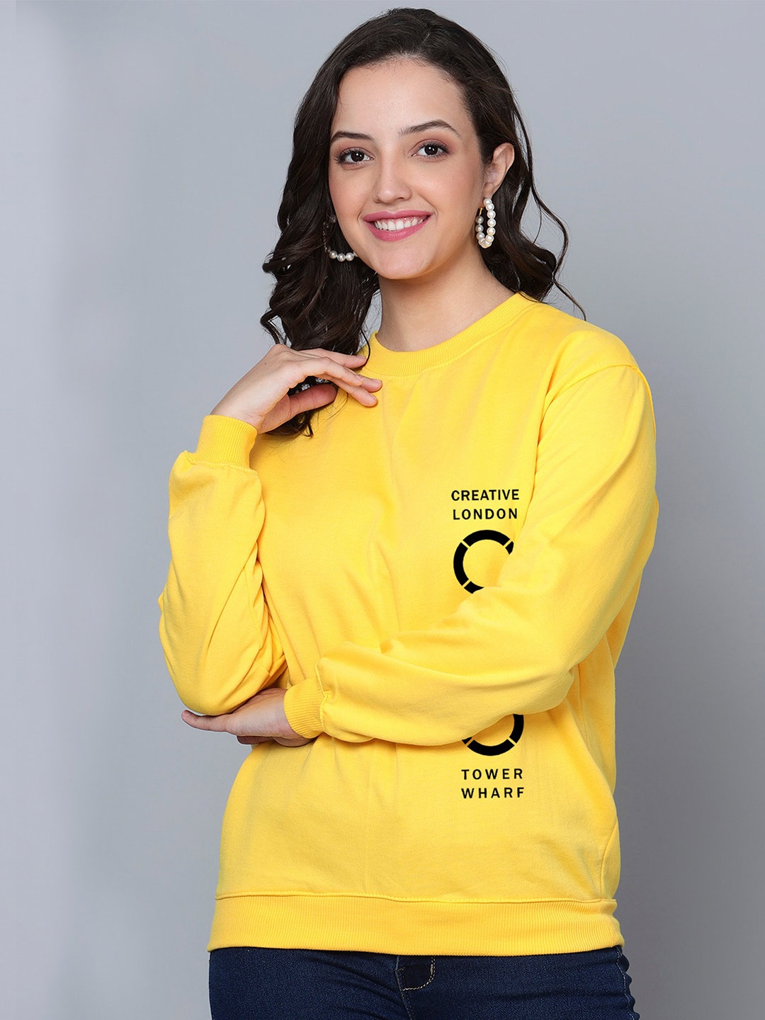 Fashion And Youth Printed Cotton Sweatshirt, Yellow