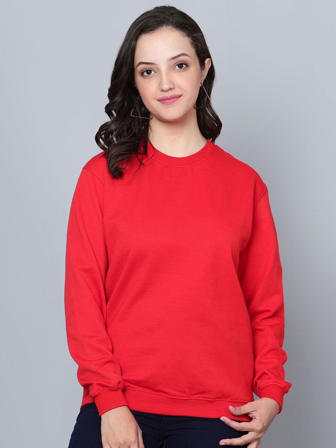 Fashion And Youth Round Neck Cotton Sweatshirt, Red