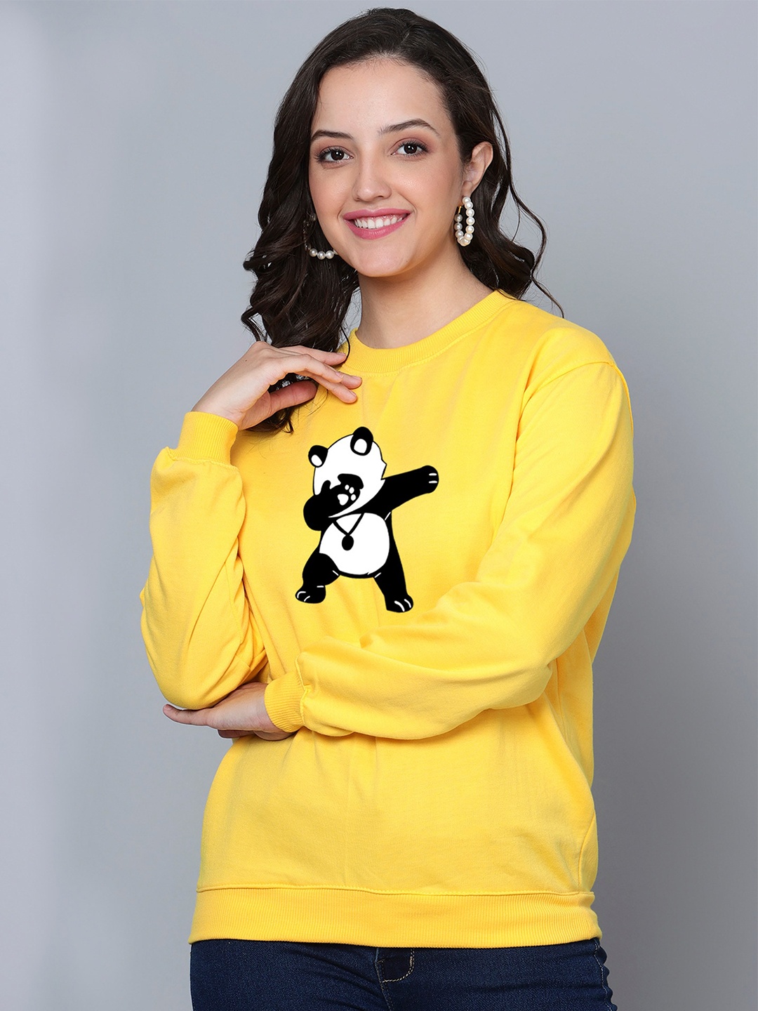 Fashion And Youth Graphic Printed Fleece Sweatshirt, Yellow