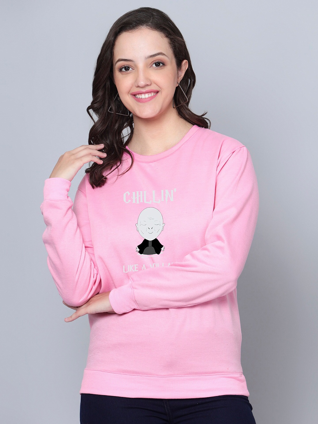 Fashion And Youth Typography Printed Fleece Sweatshirt, Pink