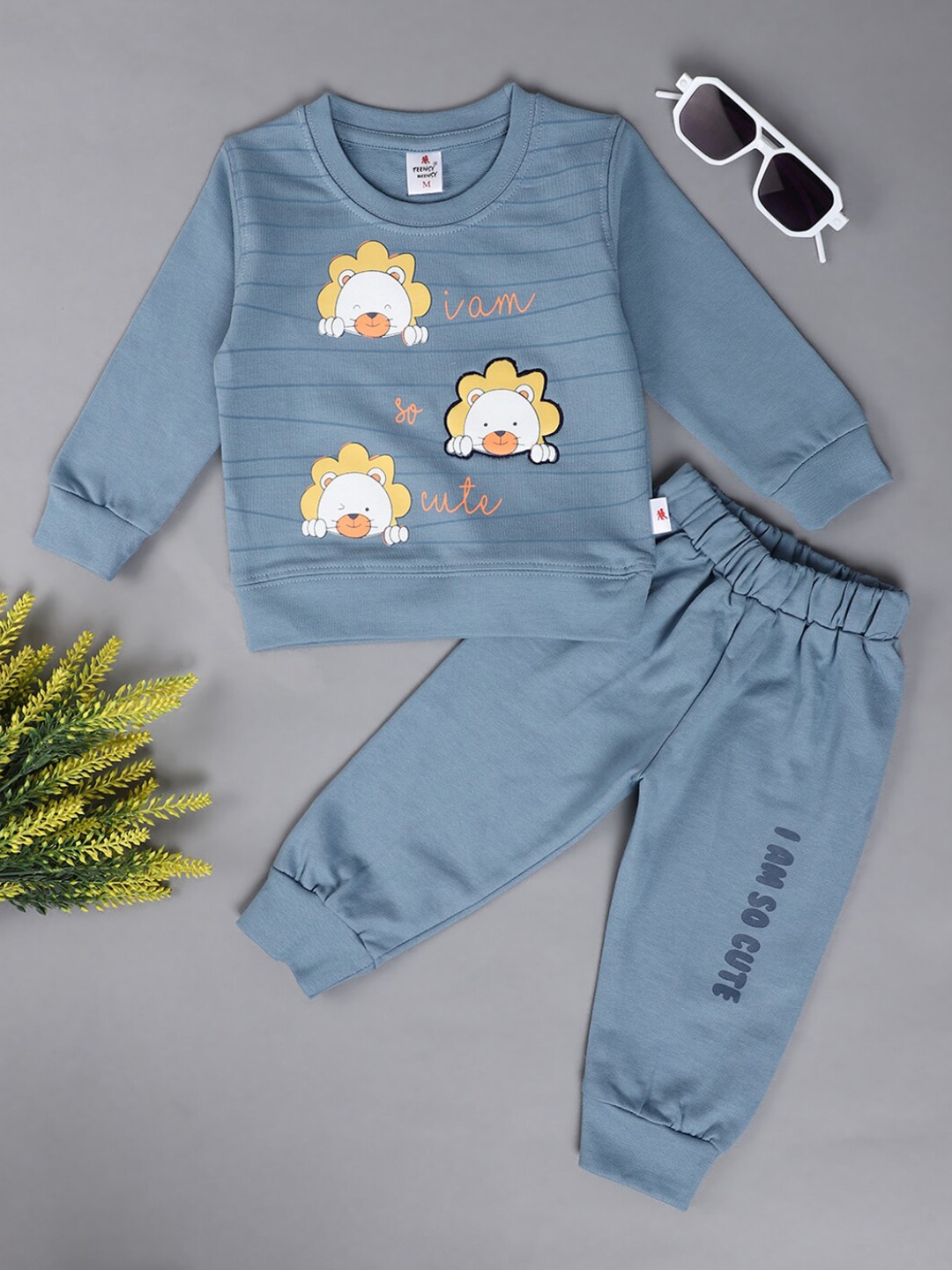 V-Mart Infants Kids Printed Pure Cotton T-Shirt With Trousers, Blue