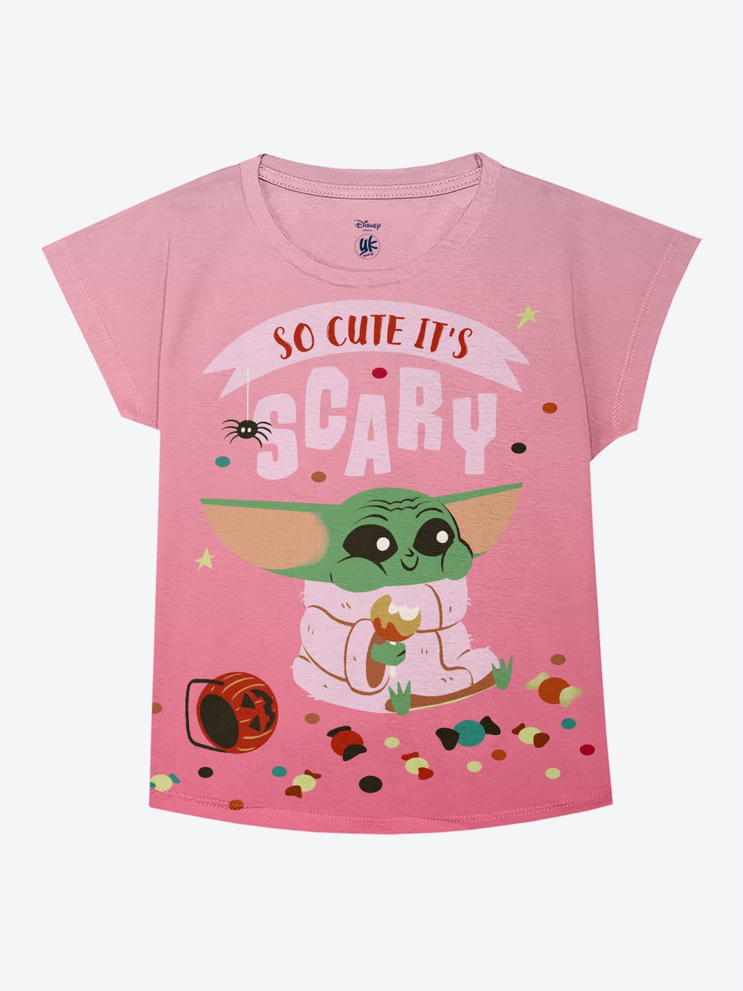 YK Disney Girls yoda Printed Regular Top, Pink