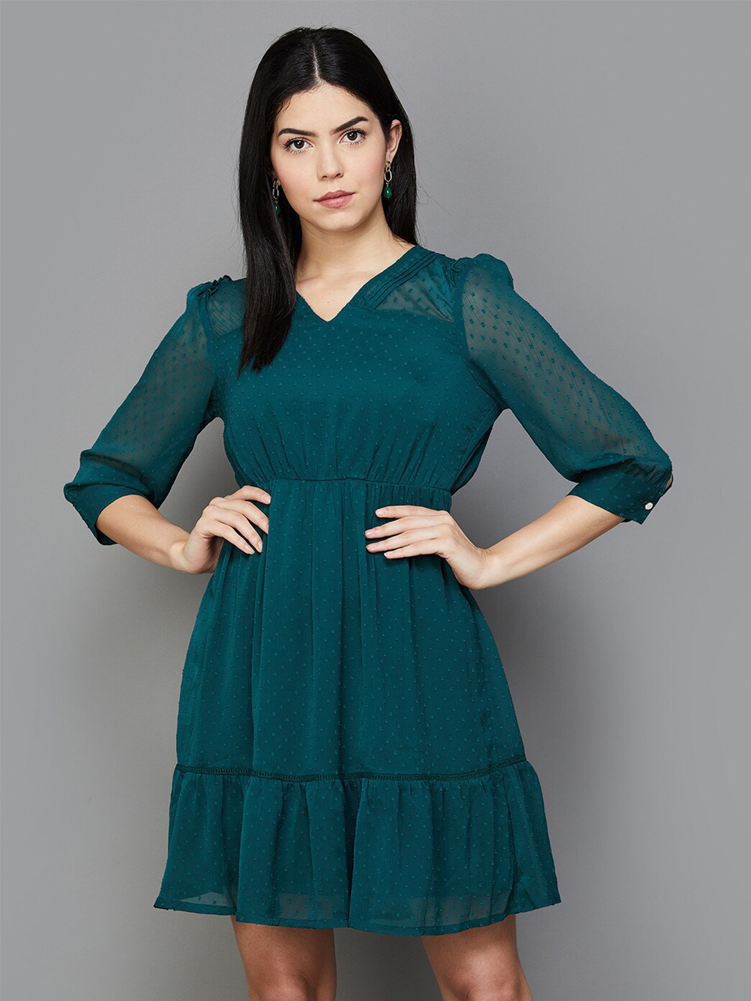 CODE by Lifestyle Self Design V-Neck Cuffed Sleeves Gathered Detailed Fit & Flare Dress, Green
CODE by Lifestyle Self Design V-Neck Cuffed Sleeves Gathered Detailed Fit & Flare Dress, Green