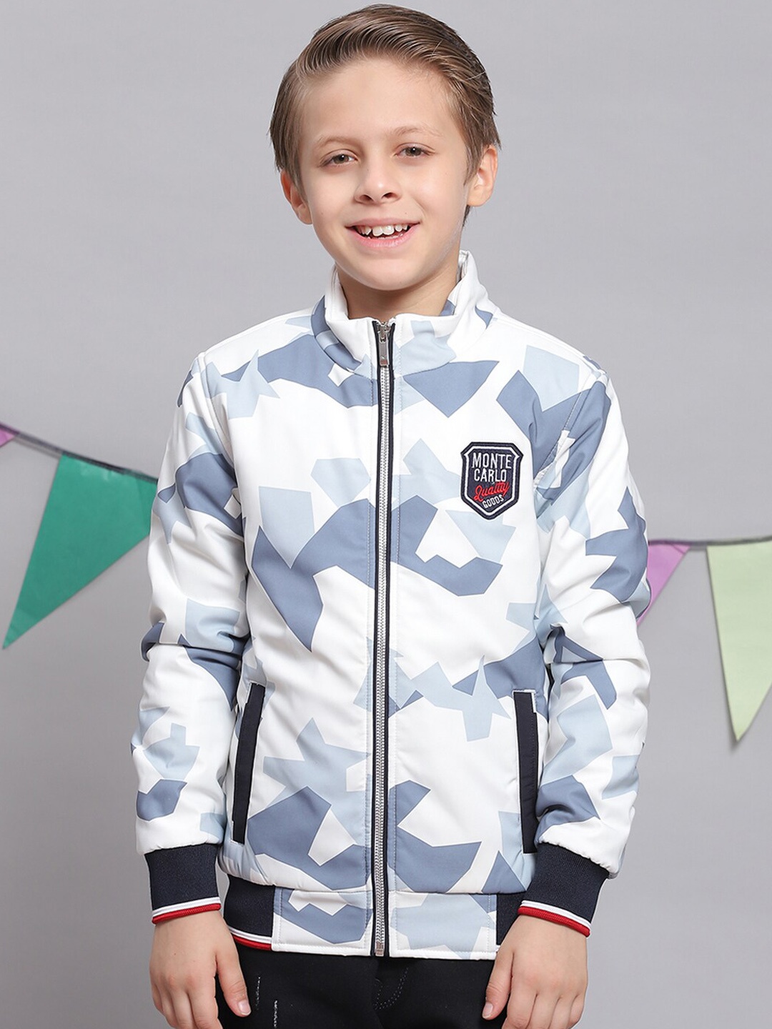 Monte Carlo Boys Abstract Printed Stand Collar Lightweight Zip Detail Bomber Jacket, White
Monte Carlo Boys Abstract Printed Stand Collar Lightweight Zip Detail Bomber Jacket, White