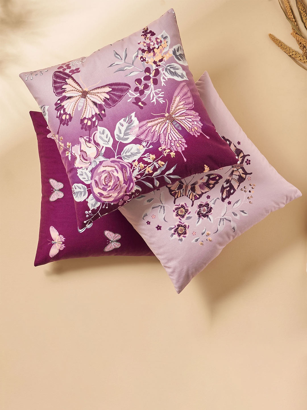 Home Centre Pink & White Quirky Square Cushion Cover