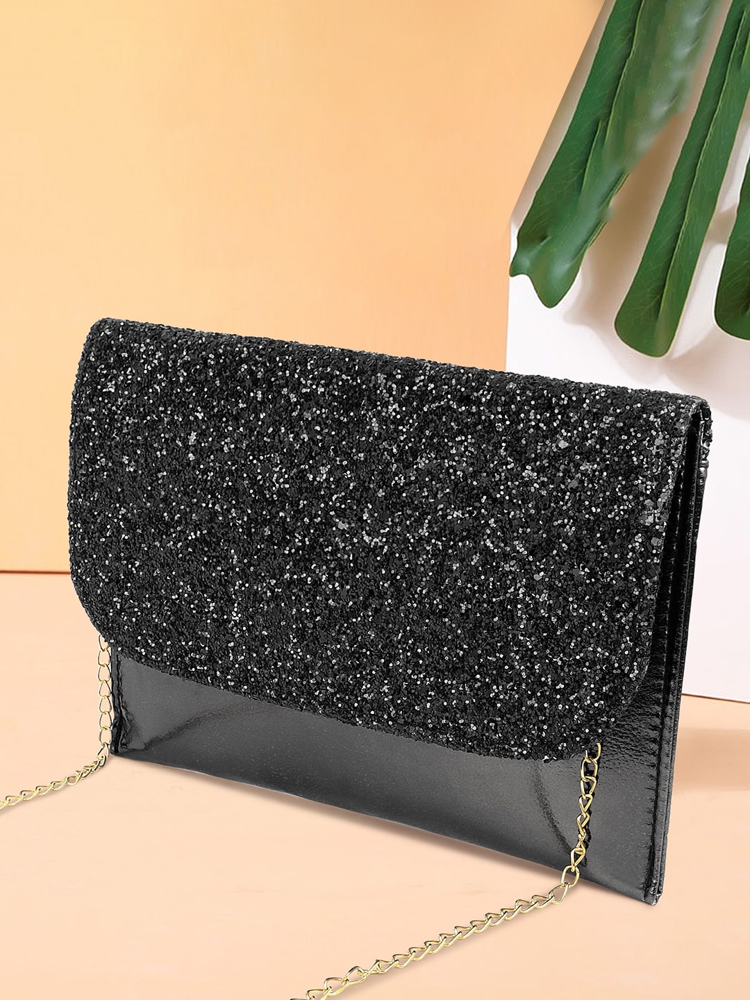 DN Creation Embellished PU Oversized Structured Handheld Bag, Black