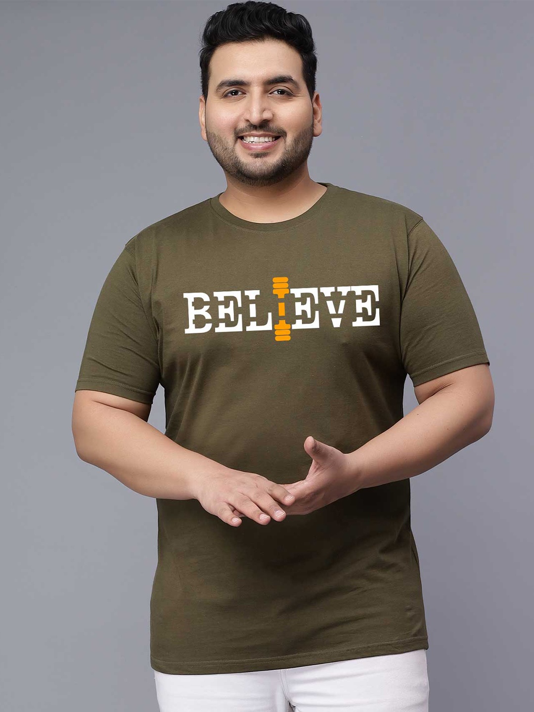 Toodle Plus Size Unisex Typography Printed Cotton T-shirt, Green
