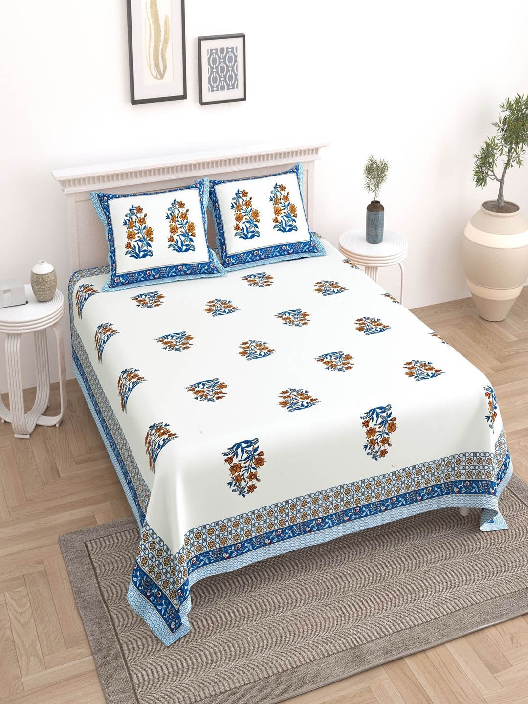 UNIQCHOICE White & Turquoise Blue Pure Cotton 180 TC King Bedsheet with 2 Pillow Covers
UNIQCHOICE White & Turquoise Blue Pure Cotton 180 TC King Bedsheet with 2 Pillow Covers