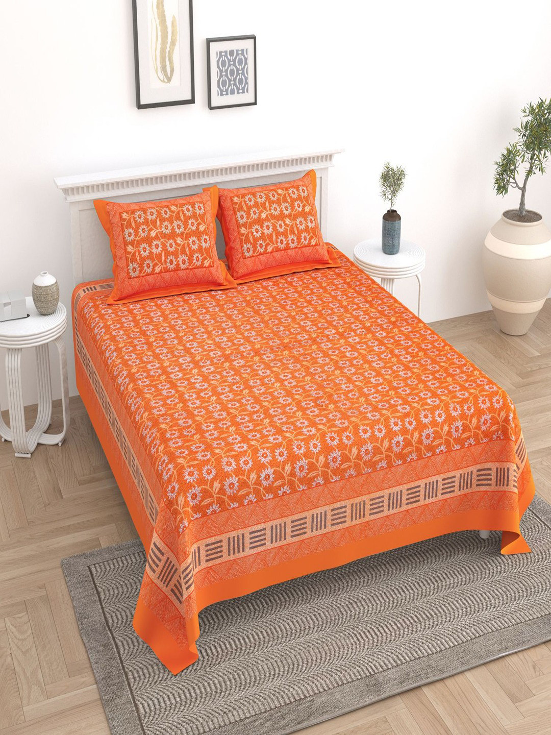 UNIQCHOICE Orange & White Floral Pure Cotton 180 TC King Bedsheet With 2 Pillow Covers
UNIQCHOICE Orange & White Floral Pure Cotton 180 TC King Bedsheet With 2 Pillow Covers