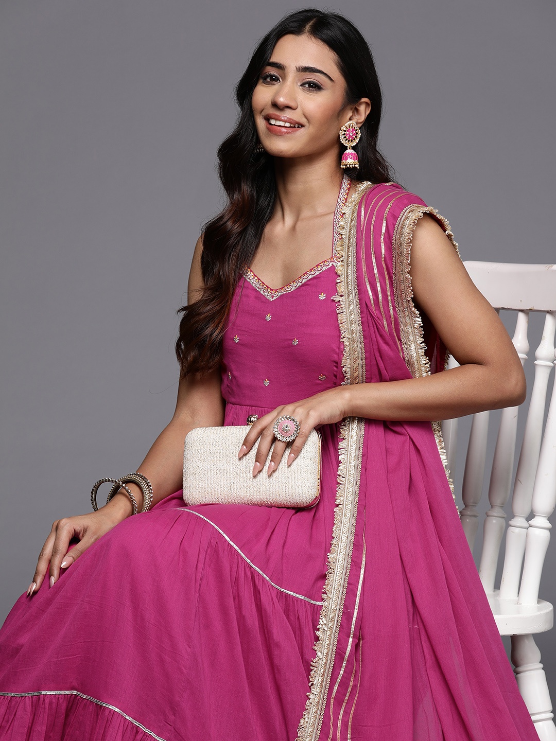 Varanga Women Ethnic Motifs Embroidered Halter Neck Anarkali Kurta with Dupatta, Fuchsia
Varanga Women Ethnic Motifs Embroidered Halter Neck Anarkali Kurta with Dupatta, Fuchsia