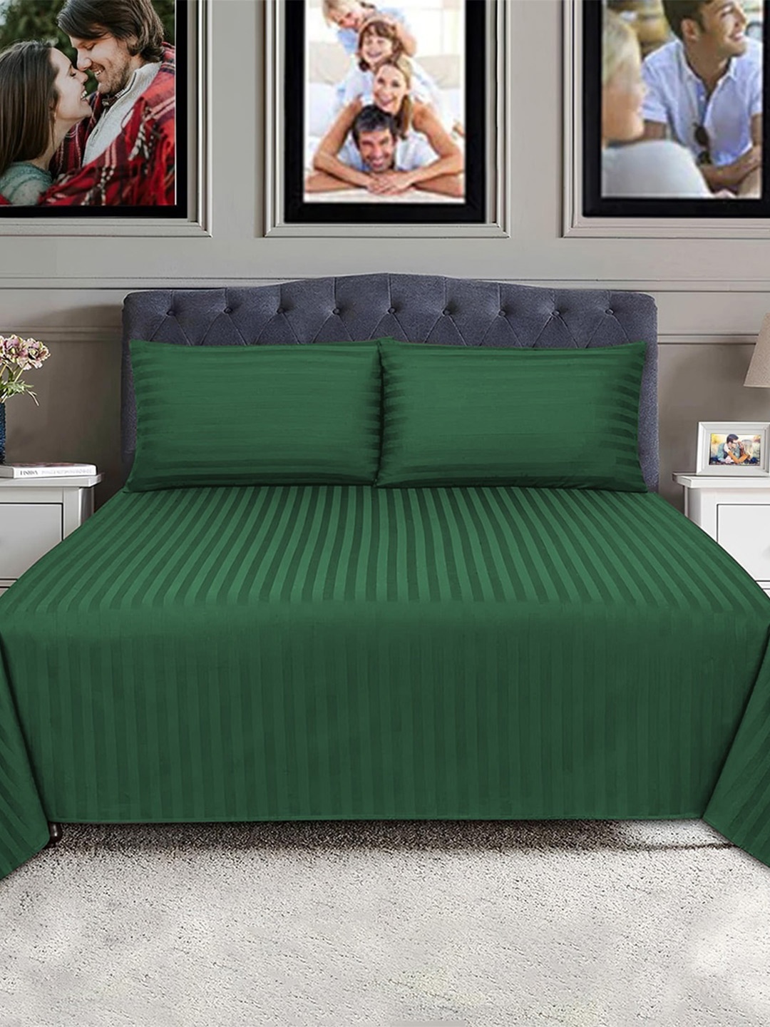 Adbeni Green Striped Polycotton 300 TC Queen Bedsheet With 2 Pillow Covers
Adbeni Green Striped Polycotton 300 TC Queen Bedsheet With 2 Pillow Covers