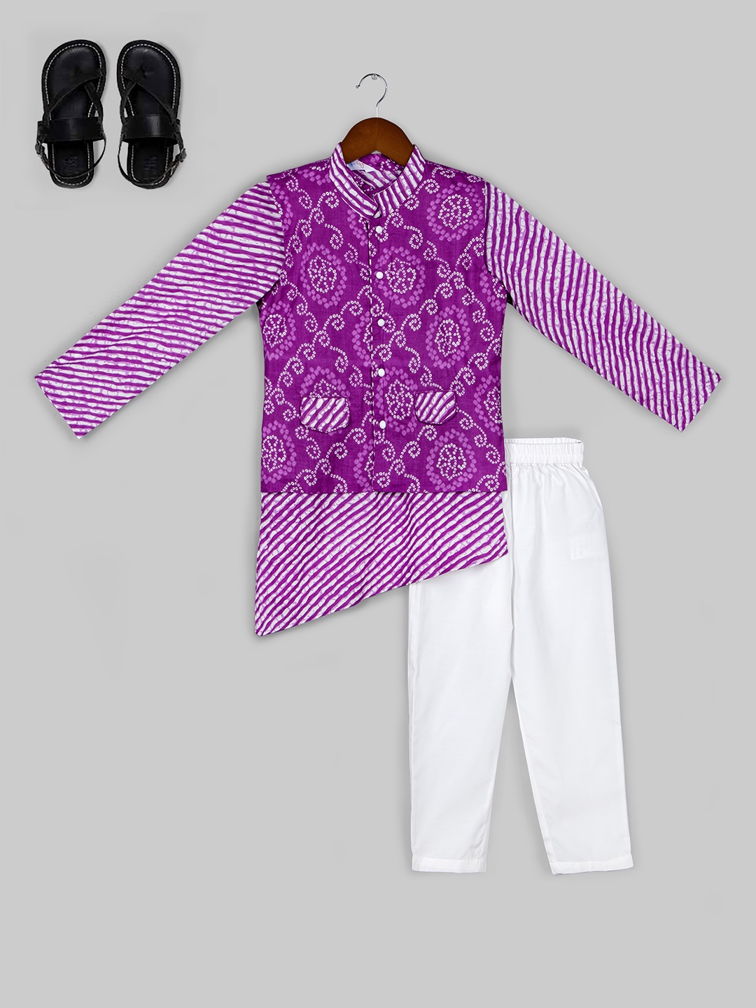 Naughty Ninos Boys Leheriya Printed Kurta with Pyjamas And Nehru Jacket, Purple
Naughty Ninos Boys Leheriya Printed Kurta with Pyjamas And Nehru Jacket, Purple