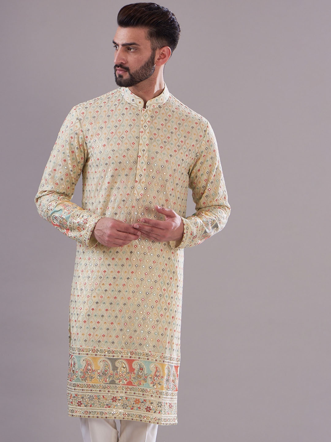 KASBAH CLOTHING NISHCHAIY SAJDEH Ethnic Motifs Embroidered Sequined Georgette Kurta, Off white
KASBAH CLOTHING NISHCHAIY SAJDEH Ethnic Motifs Embroidered Sequined Georgette Kurta, Off white