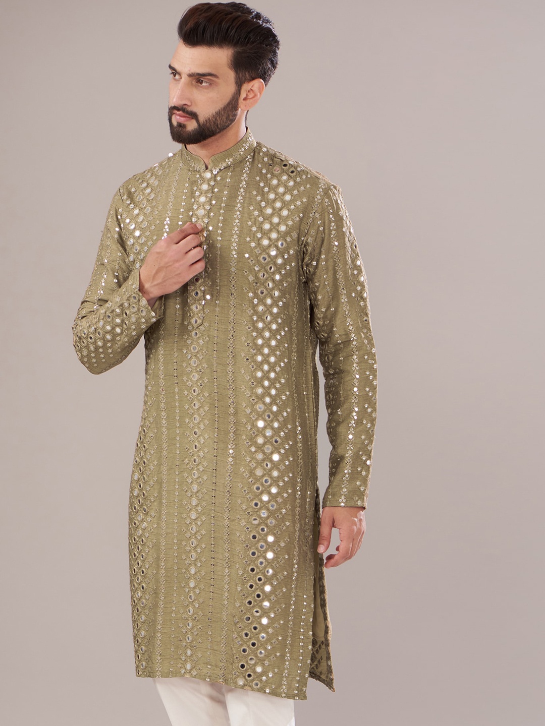 KASBAH CLOTHING NISHCHAIY SAJDEH Ethnic Motifs Embroidered Mirror Work Silk Straight Kurta, Green
KASBAH CLOTHING NISHCHAIY SAJDEH Ethnic Motifs Embroidered Mirror Work Silk Straight Kurta, Green