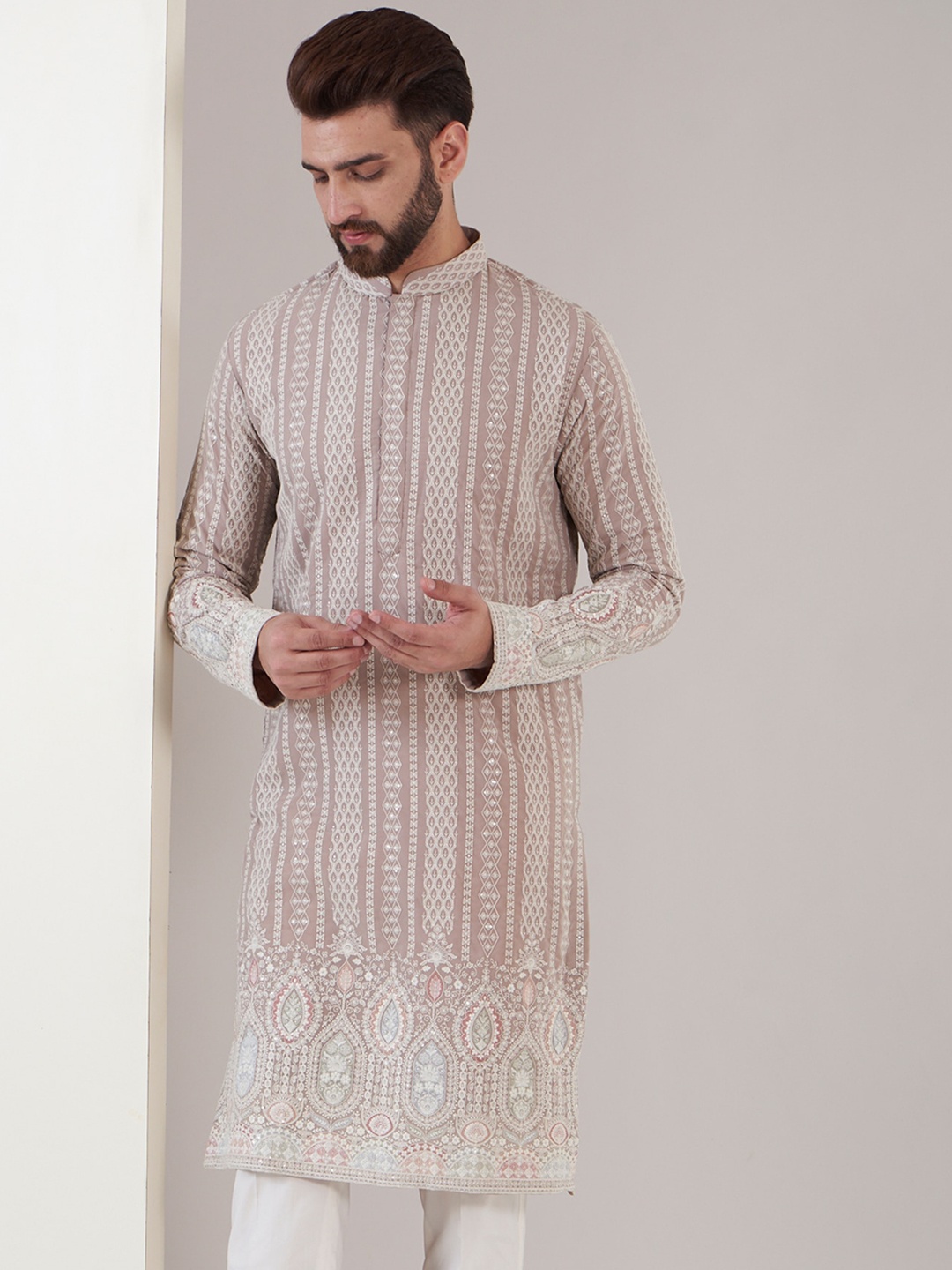 KASBAH CLOTHING NISHCHAIY SAJDEH Floral Embroidered Mandarin Collar Sequinned Kurta, Pink
KASBAH CLOTHING NISHCHAIY SAJDEH Floral Embroidered Mandarin Collar Sequinned Kurta, Pink