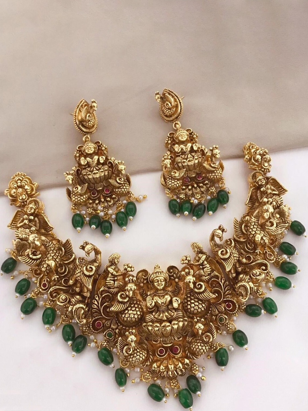 GRIIHAM Gold-Plated CZ Studded Lakshmi Jewellery Set