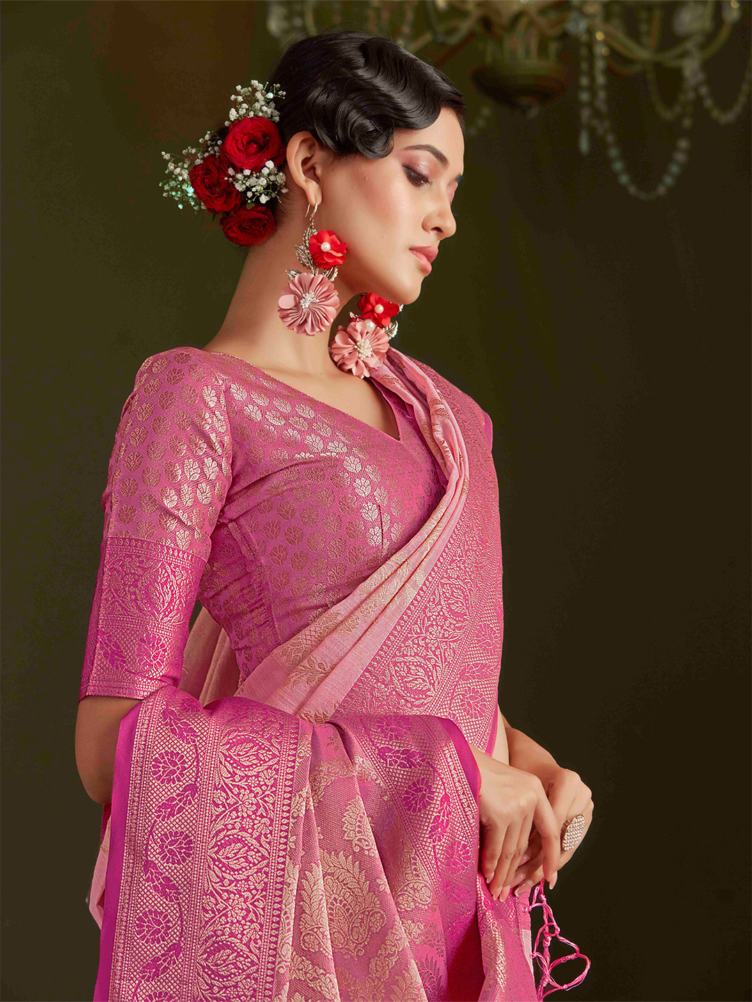 Sangria Floral Woven Design Sarees, Pink
Sangria Floral Woven Design Sarees, Pink