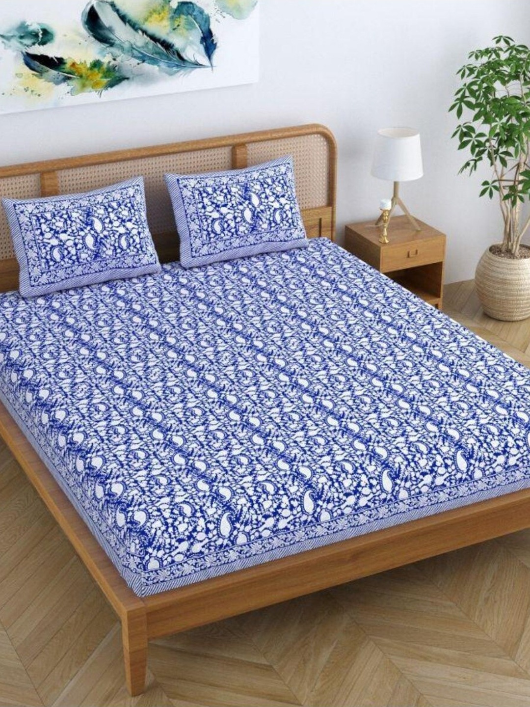 HOMETALES Blue & White Ethnic Motifs Cotton 104 TC Queen Bedsheet with 2 Pillow Covers
HOMETALES Blue & White Ethnic Motifs Cotton 104 TC Queen Bedsheet with 2 Pillow Covers