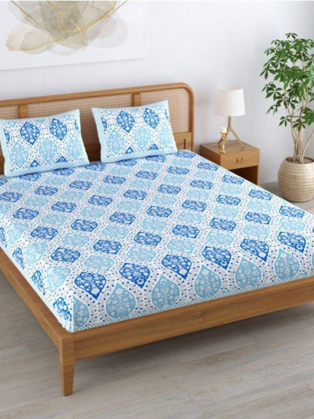 HOMETALES Turquoise Blue Ethnic Motifs Cotton 104 TC Queen Bedsheet & 2 Pillow Covers
HOMETALES Turquoise Blue Ethnic Motifs Cotton 104 TC Queen Bedsheet & 2 Pillow Covers