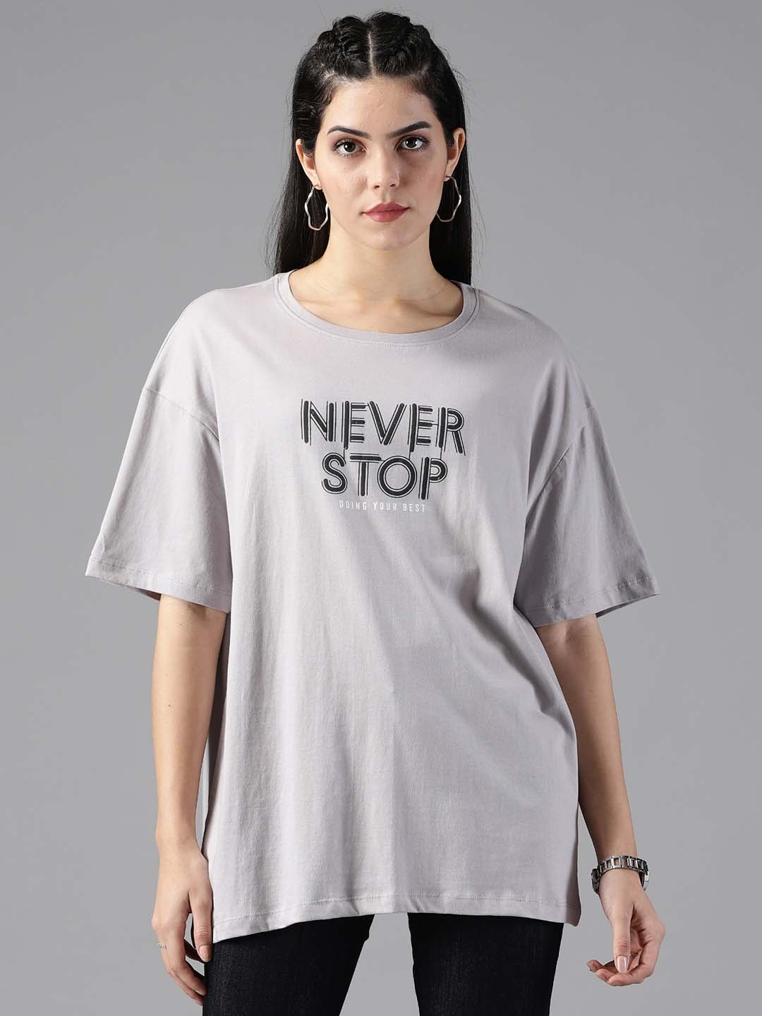The Roadster Lifestyle Co. Typography Printed Oversized Pure Cotton T-Shirt, Grey melange
The Roadster Lifestyle Co. Typography Printed Oversized Pure Cotton T-Shirt, Grey melange