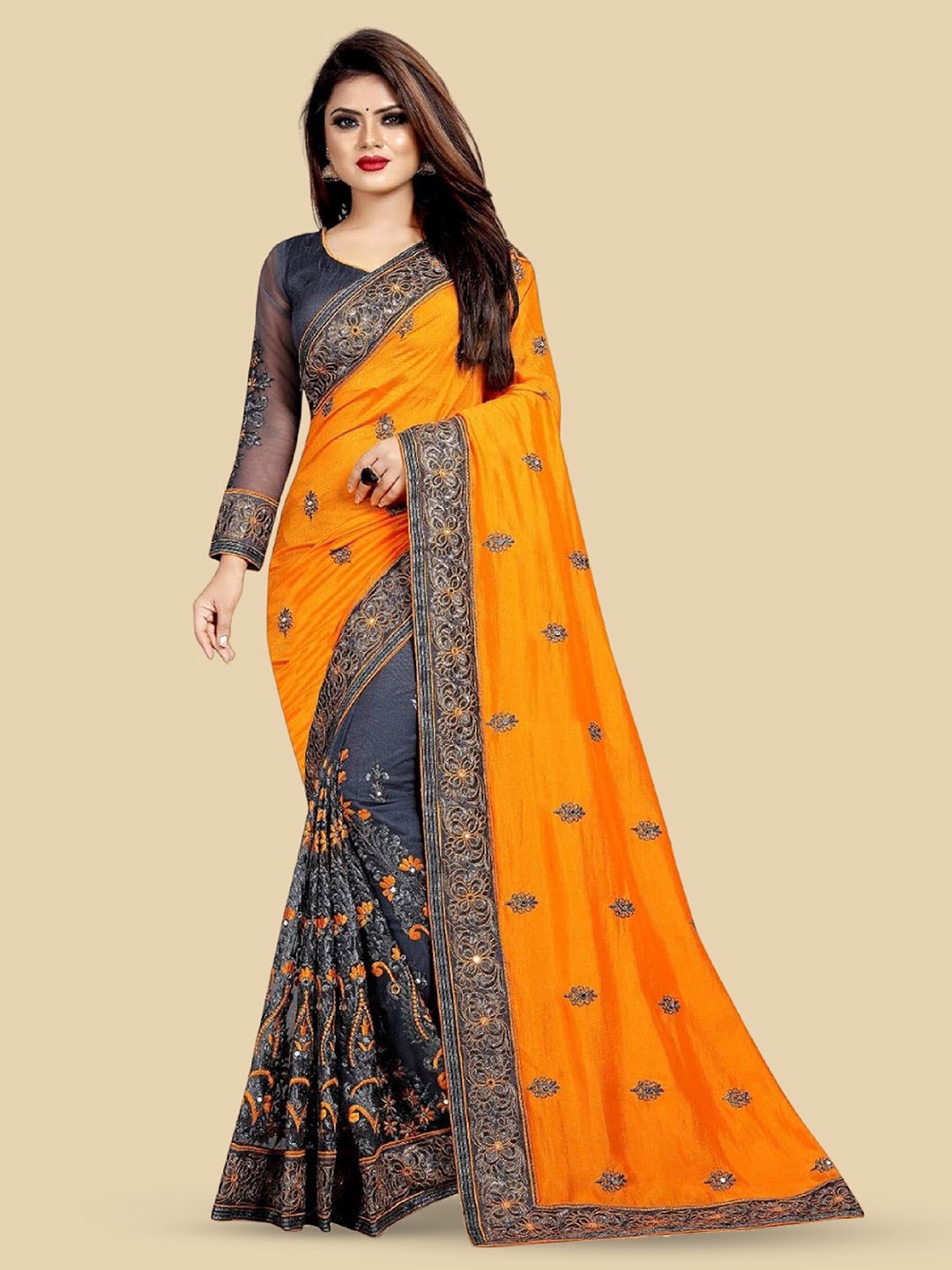APNISHA Ethnic Motifs Embroidered Beads & Stones Pure Silk Half & Half Saree, Yellow
APNISHA Ethnic Motifs Embroidered Beads & Stones Pure Silk Half & Half Saree, Yellow