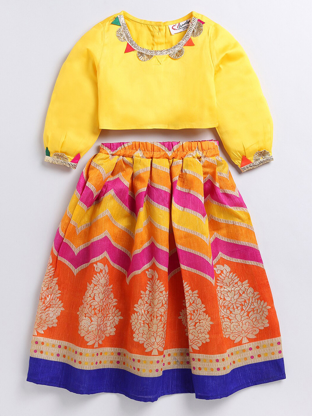 M'andy Girls Embroidered Gotta Patti Ready to Wear Lehenga & Blouse, Yellow 
M'andy Girls Embroidered Gotta Patti Ready to Wear Lehenga & Blouse, Yellow