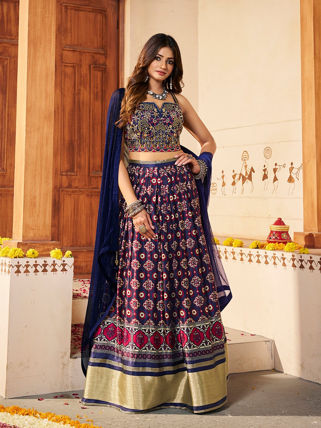 Fusionic Embroidered Mirror Work Ready to Wear Silk Lehenga Choli With Dupatta, Navy blue
Fusionic Embroidered Mirror Work Ready to Wear Silk Lehenga Choli With Dupatta, Navy blue