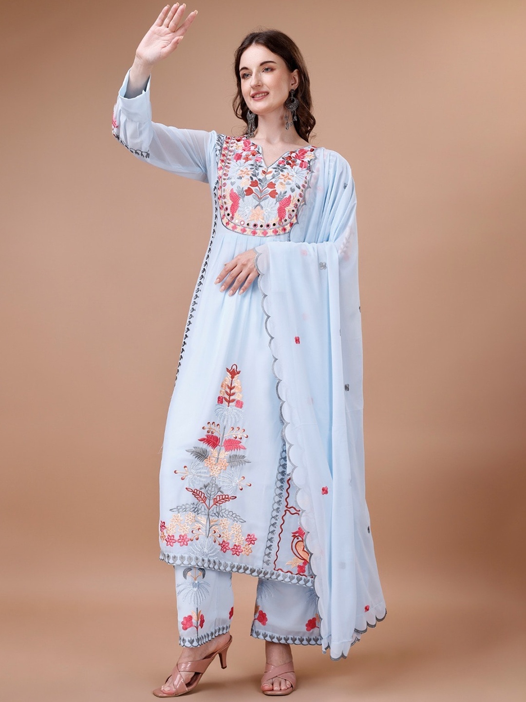WORIVOC Floral Embroidered Regular Mirror Work Kurta with Palazzos & With Dupatta, Blue
WORIVOC Floral Embroidered Regular Mirror Work Kurta with Palazzos & With Dupatta, Blue