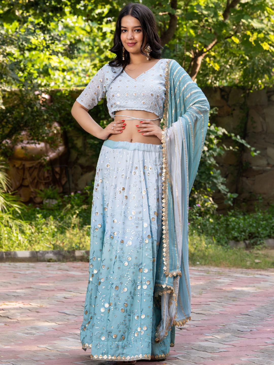 HOUSE OF JAMOTI Embroidered Sequinned Ready to Wear Lehenga & Blouse With Dupatta, Blue
HOUSE OF JAMOTI Embroidered Sequinned Ready to Wear Lehenga & Blouse With Dupatta, Blue