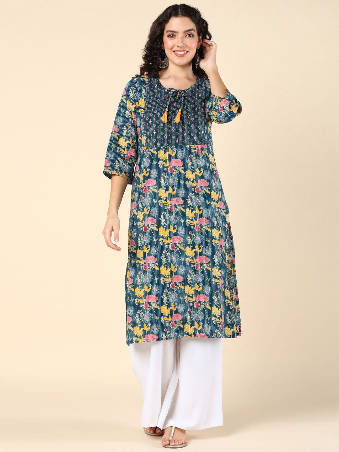 House Of Zelena Floral Printed Tie-Up Neck Mirror Work Cotton Feeding & Maternity Kurta, Blue
House Of Zelena Floral Printed Tie-Up Neck Mirror Work Cotton Feeding & Maternity Kurta, Blue