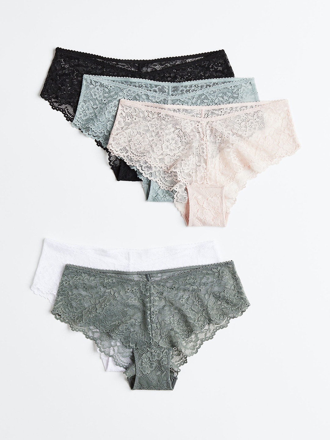 H&M Women 5-Pack Lace Hipster Briefs, Black