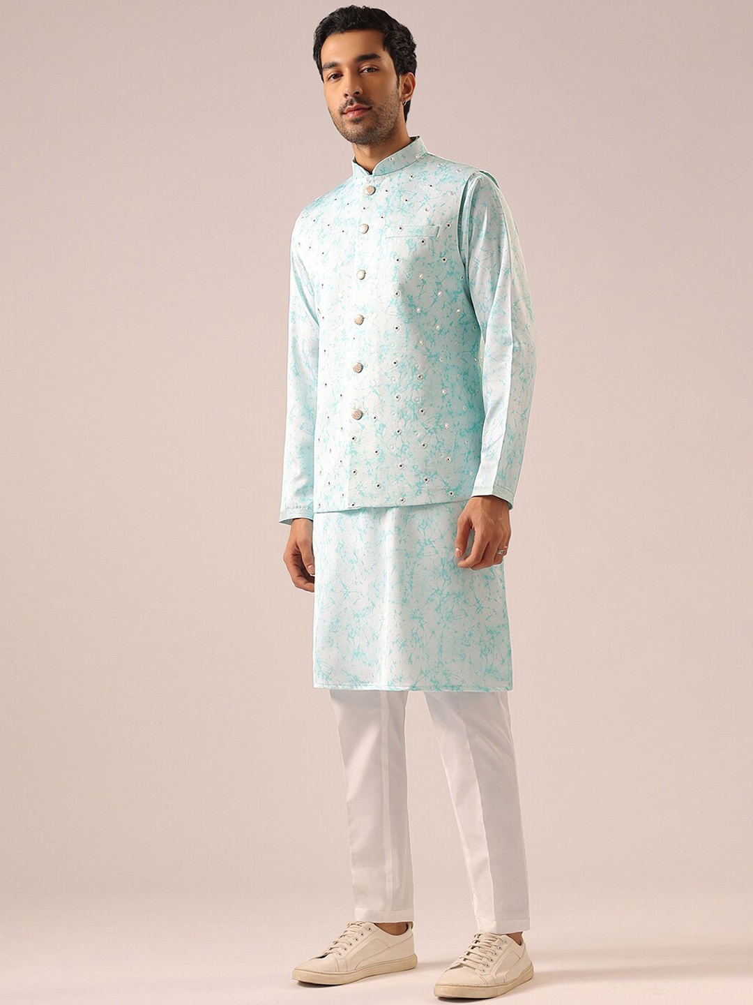 KALKI Fashion Abstract Printed Mandarin Collar Kurta With Trouser & Nehru Jacket, Blue
KALKI Fashion Abstract Printed Mandarin Collar Kurta With Trouser & Nehru Jacket, Blue