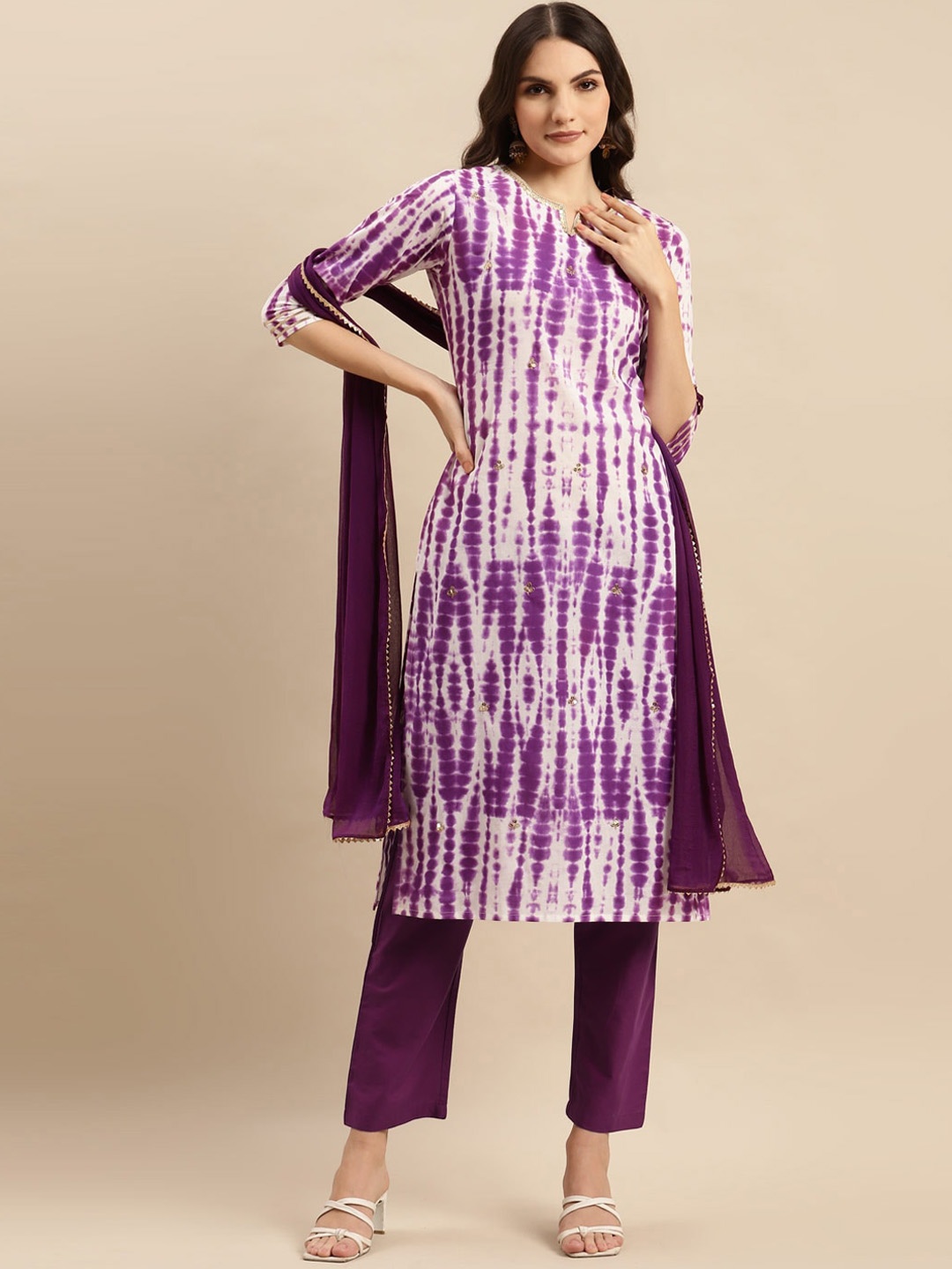 Varanga Shibori Dyed Regular Sequinned Pure Cotton Kurta With Trousers & Dupatta, Purple
Varanga Shibori Dyed Regular Sequinned Pure Cotton Kurta With Trousers & Dupatta, Purple