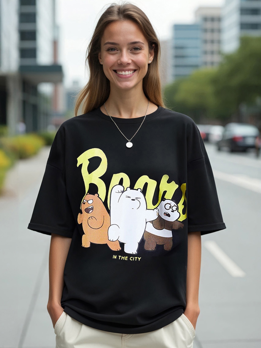 Bewakoof Official Cartoon Network Merchandise Bears Printed Cotton Oversized T Shirt, Black
Bewakoof Official Cartoon Network Merchandise Bears Printed Cotton Oversized T Shirt, Black